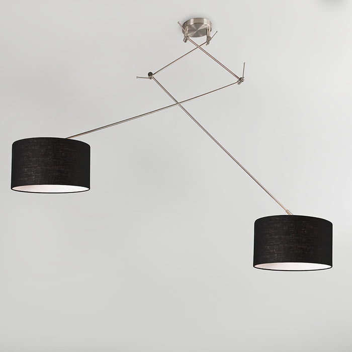 QAZQA Hanglamp staal met kap 35 cm zwart verstelbaar 2-lichts - Blitz