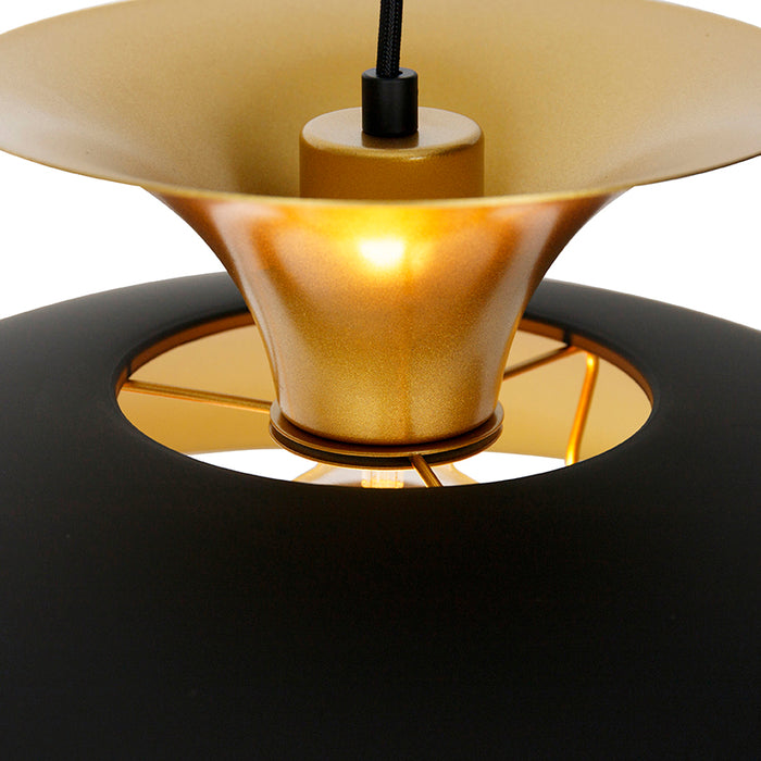 QAZQA Moderne ronde hanglamp zwart met goud 3-laags - Titus