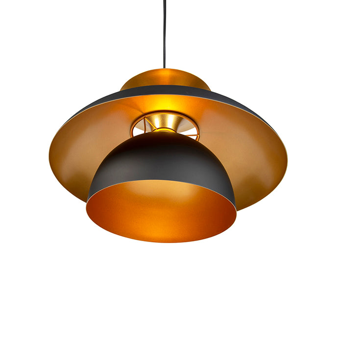 QAZQA Moderne ronde hanglamp zwart met goud 3-laags - Titus