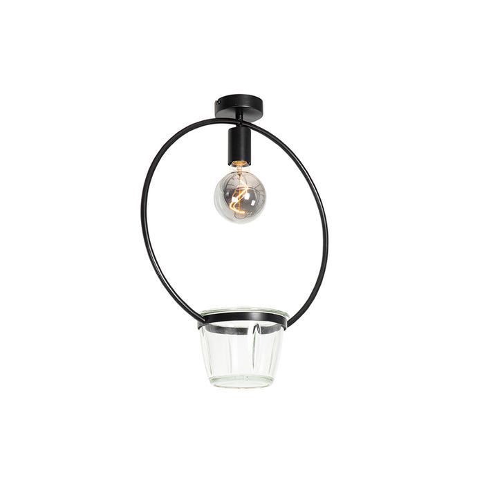 QAZQA Moderne plafondlamp zwart met glas rond - Roslini