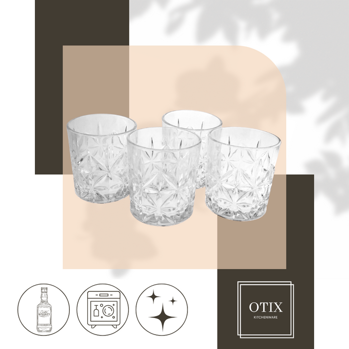 OTIX Whiskey Glazen Set van 4 Kristal Stijlvol 230 ml Dik glas Stev...