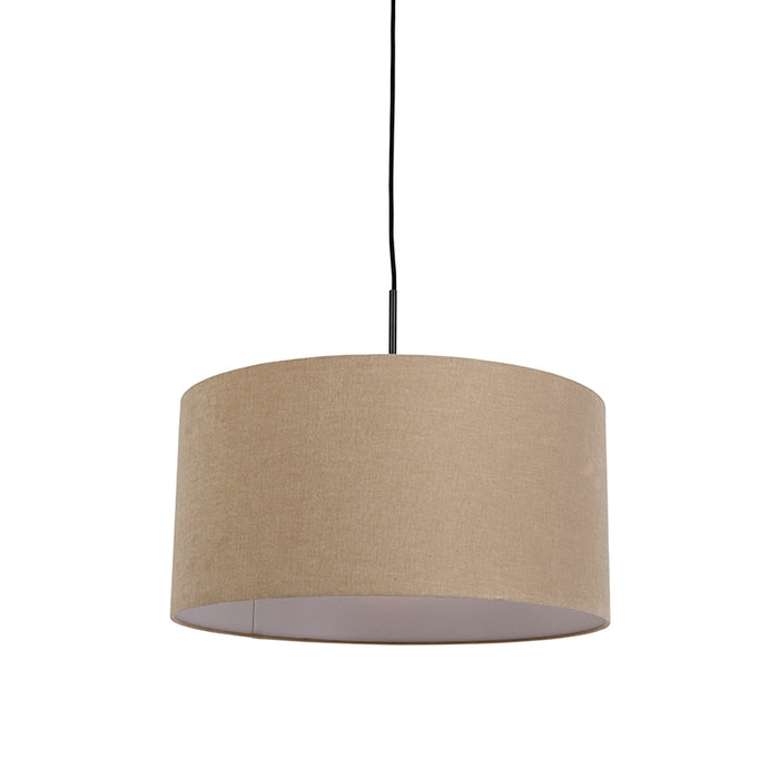 QAZQA Landelijke hanglamp zwart met beige kap 50cm - Combi