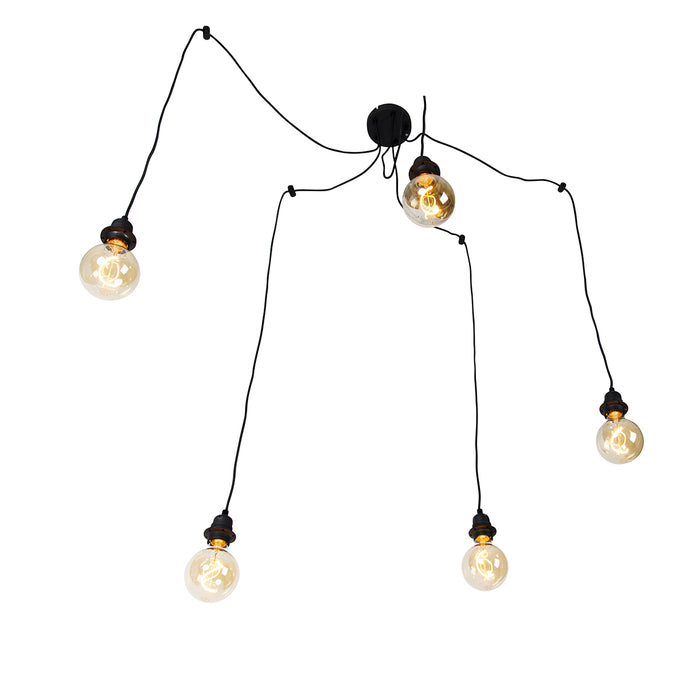 QAZQA Industriële hanglamp zwart 5-lichts - Cava