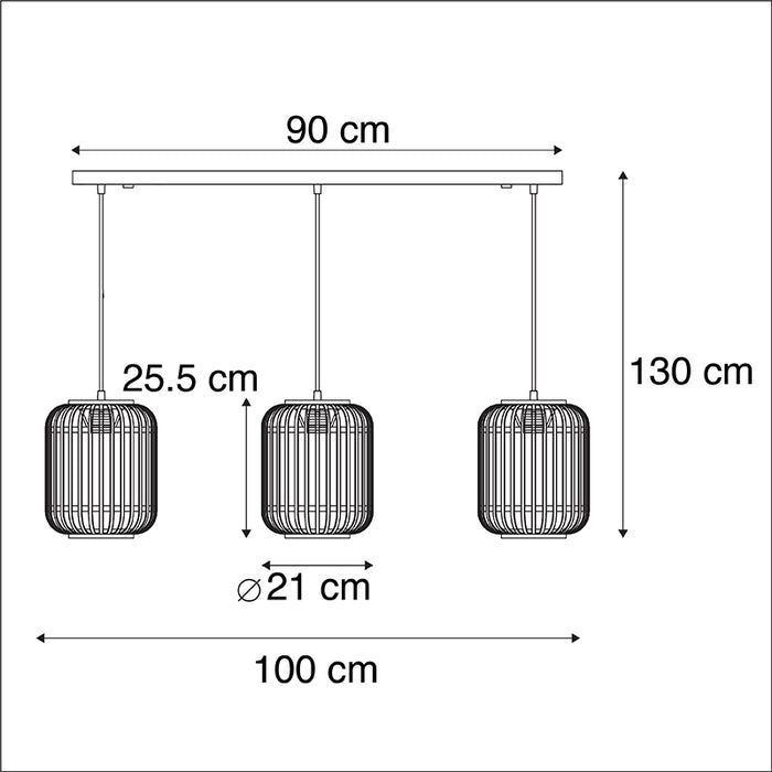 QAZQA Landelijke hanglamp rotan 3-lichts - Manila