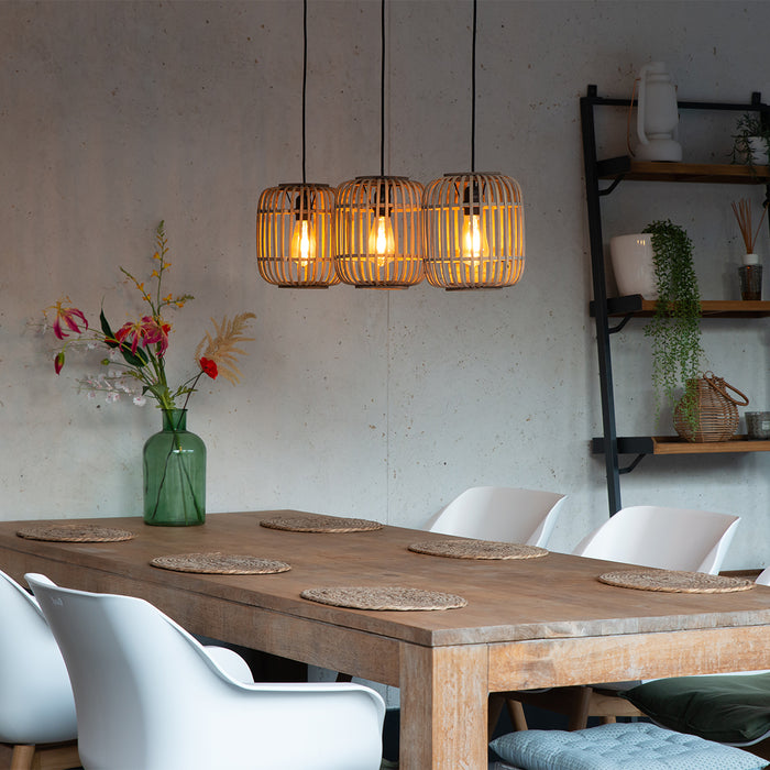 QAZQA Landelijke hanglamp rotan 3-lichts - Manila