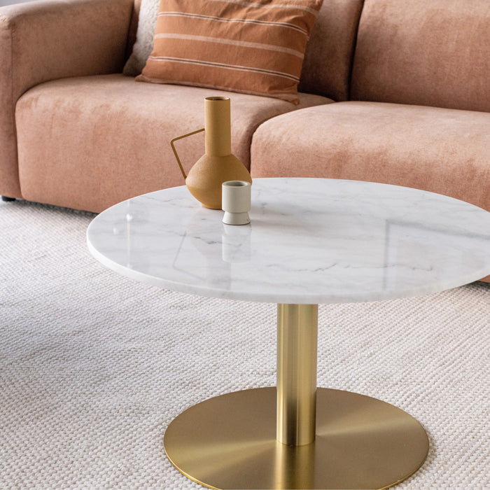 by fonQ Marble Salontafel Marmer - Ø 80 - Wit / Goud