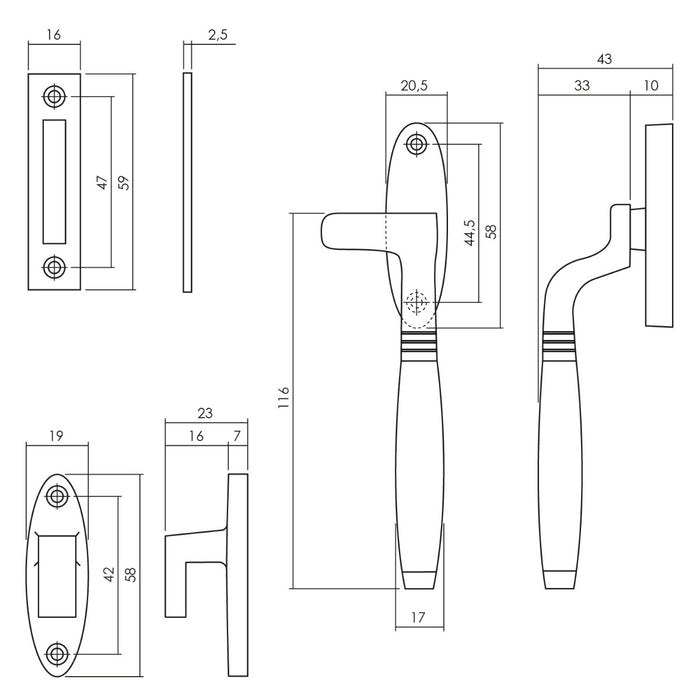Intersteel Raamsluiting Ton rechts nikkel mat | ebbenhout