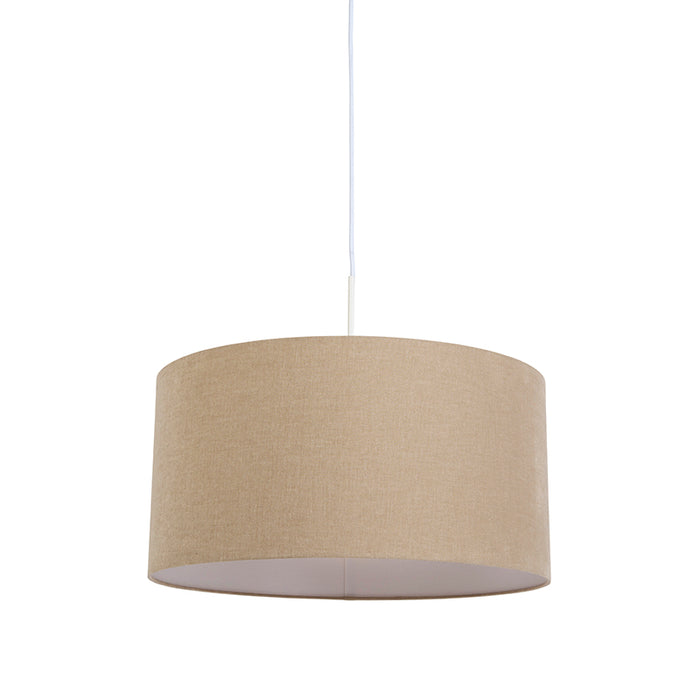 QAZQA Landelijke hanglamp wit met lichtbruine kap 50cm - Combi