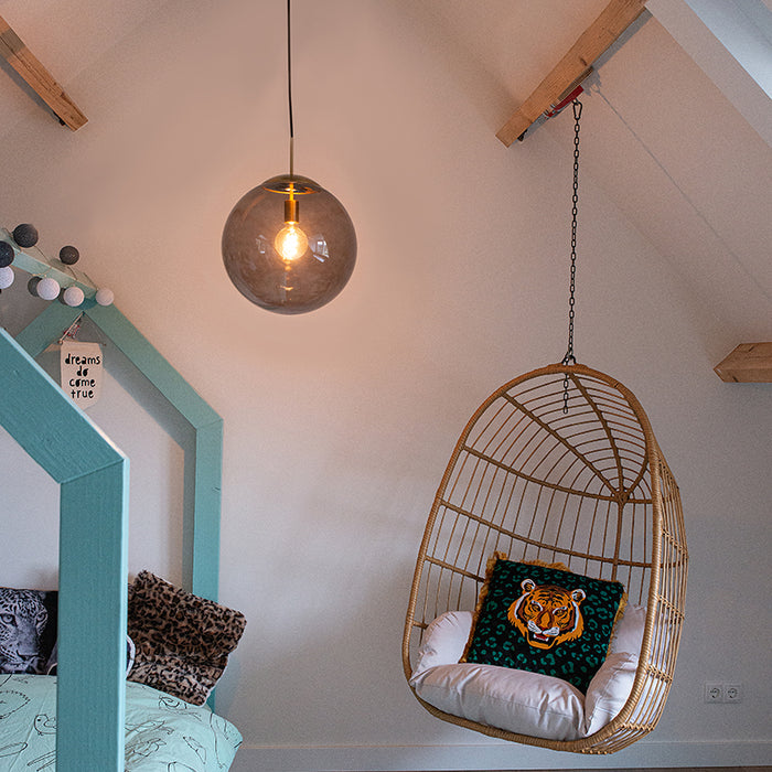 QAZQA Moderne hanglamp messing met smoke glas 40 cm - Ball