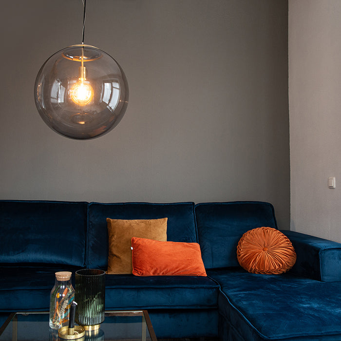 QAZQA +Moderne hanglamp messing met smoke glas 50 cm - Ball