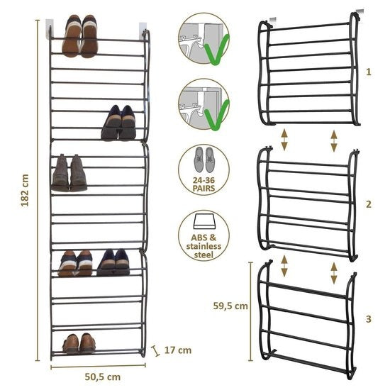 O'DADDY® Hangend schoenenrek - Opdek en Stompe deur - 20x51x182 zwart
