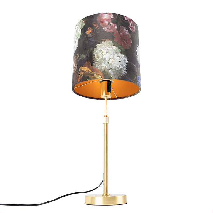 QAZQA Tafellamp goud|messing met velours kap bloemen 25 cm - Parte