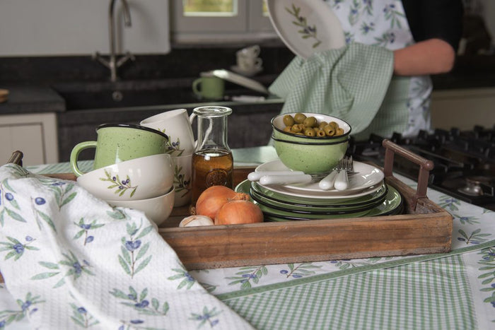 Clayre & Eef Tafelkleed 130x180 cm Wit Groen Katoen Olijven Tafellaken