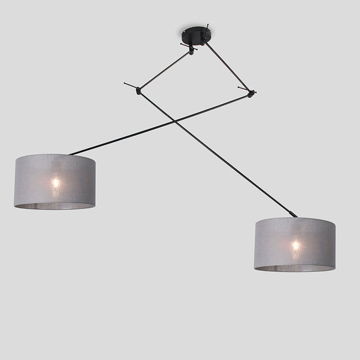 QAZQA Hanglamp zwart met kap 35 cm grijs verstelbaar 2-lichts - Blitz