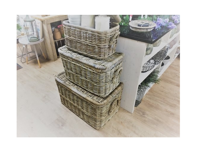 Van der Leeden Opbergmand Rotan met deksel - M - Grijs