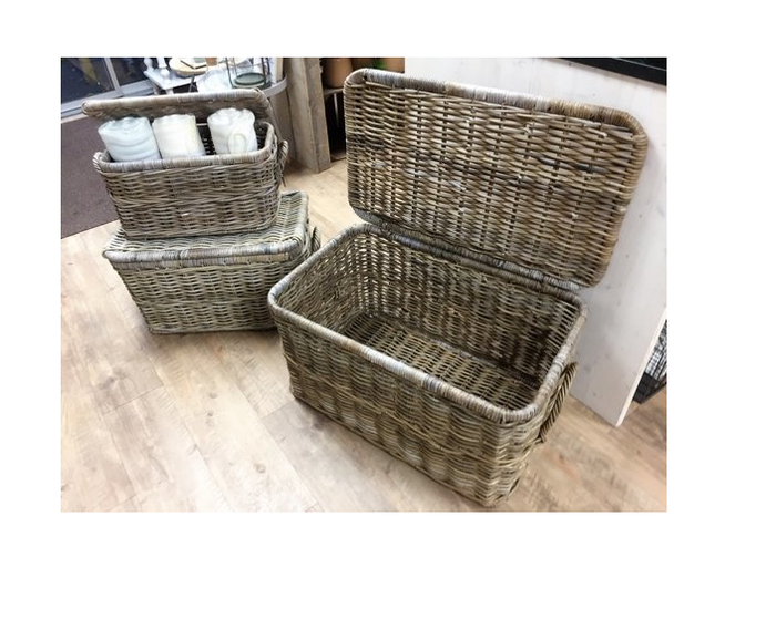 Van der Leeden Opbergmand Rotan met deksel - M - Grijs