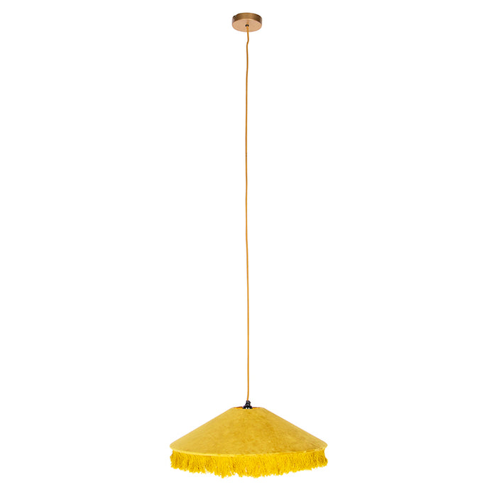 QAZQA Retro hanglamp geel velours met franjes - Frills