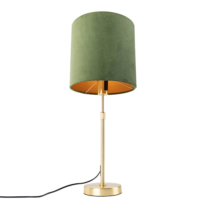 QAZQA Tafellamp goud|messing met velours kap groen 25 cm - Parte