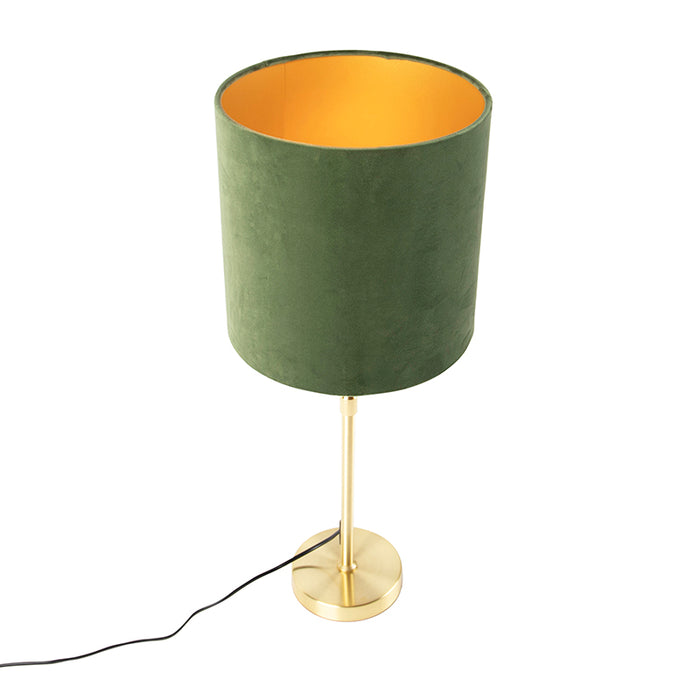 QAZQA Tafellamp goud|messing met velours kap groen 25 cm - Parte