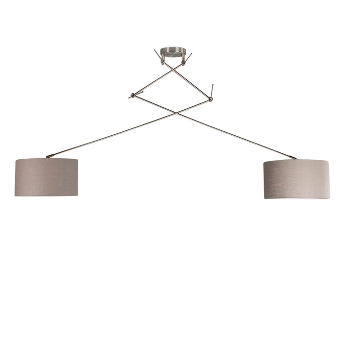 QAZQA Hanglamp staal met kap 35 cm taupe verstelbaar 2-lichts - Blitz