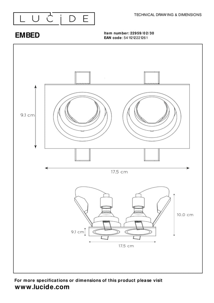 Lucide EMBED - Inbouwspot - 2xGU10 - Zwart