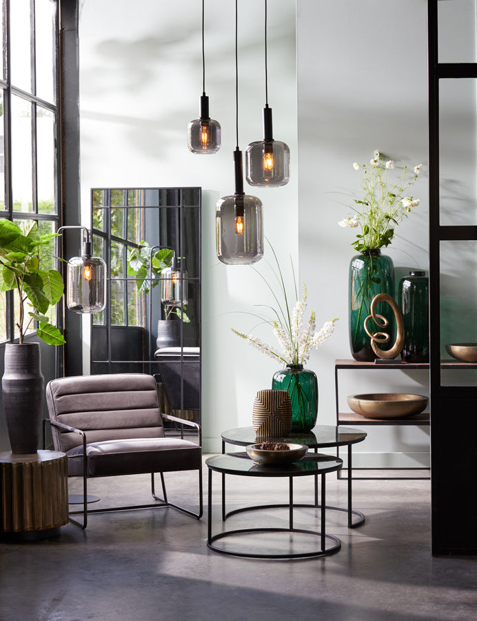 Light & Living Light&living Hanglamp Ø16x26 cm LEKAR zwart+smoke glas