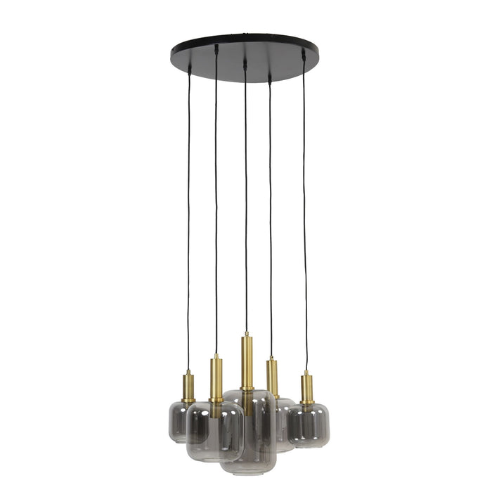 Light&living Hanglamp 5L Ø66x80 cm LEKAR antiek brons+smoke glas