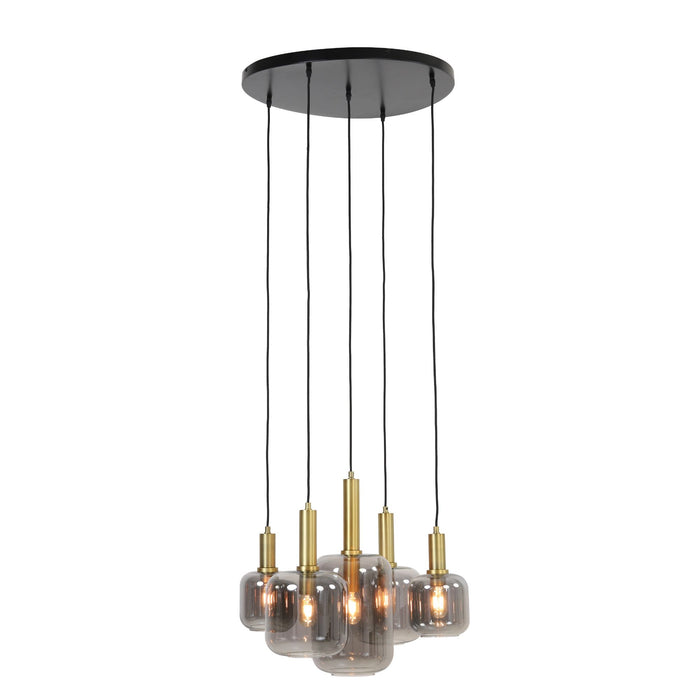 Light&living Hanglamp 5L Ø66x80 cm LEKAR antiek brons+smoke glas