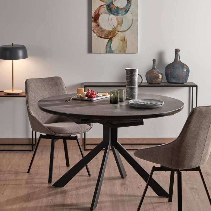 Kave Home - Rewena bijzettafel met bruin porseleinen blad en zwart