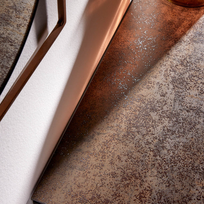 Kave Home - Rewena bijzettafel met bruin porseleinen blad en zwart