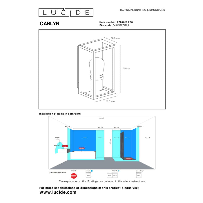 Lucide CARLYN - Wandlamp Badkamer - 1xE14 - IP54 -