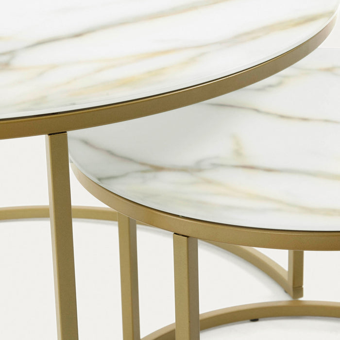 Kave Home - Leonor set van 2 bijzettafels in wit glas en stalen frame