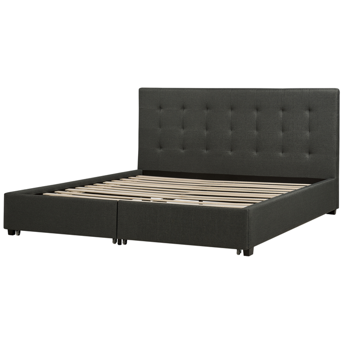 Beliani-ROCHELLE -Bed opbergruimte-Donkergrijs-180 x 200 cm-Polyester