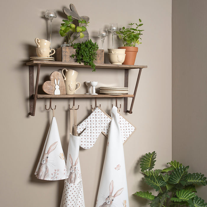 Clayre & Eef Keukenschort 70x85 cm Wit Bruin Katoen Konijn BBQ Schort