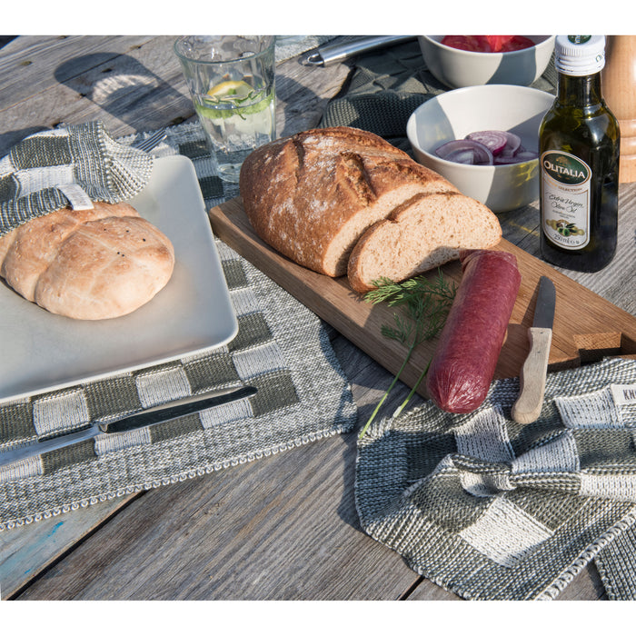 Knit Factory Gebreide Pannenlap Block - Ecru|Antraciet - 23x23 cm