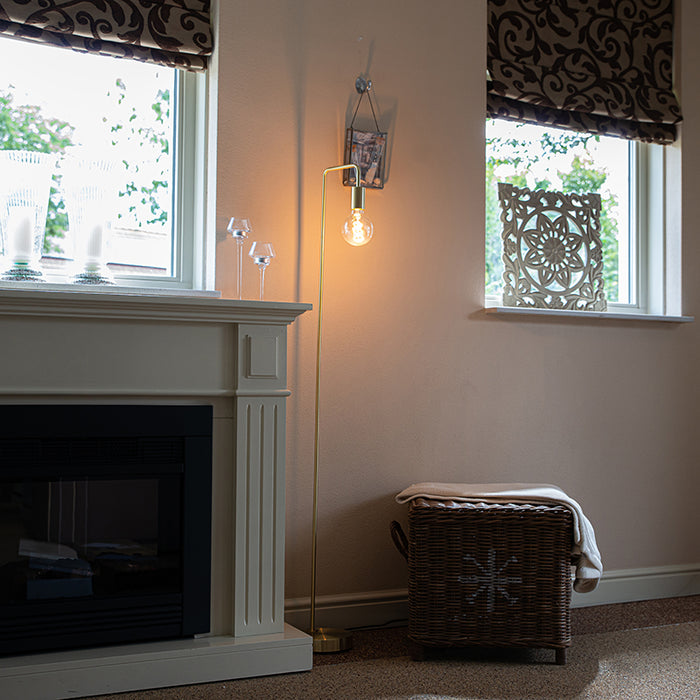 QAZQA Moderne vloerlamp messing 145cm - Facil