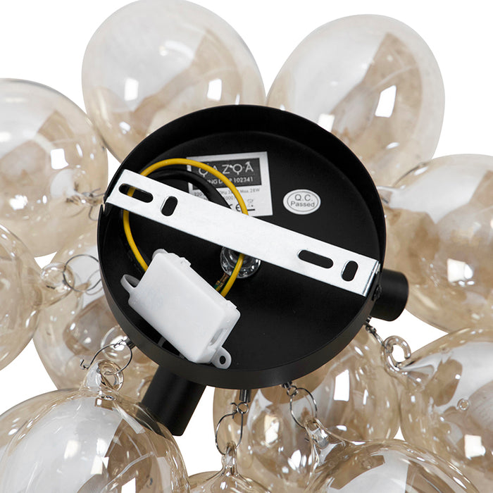 QAZQA Design plafondlamp zwart met amber glas 3-lichts - Uvas