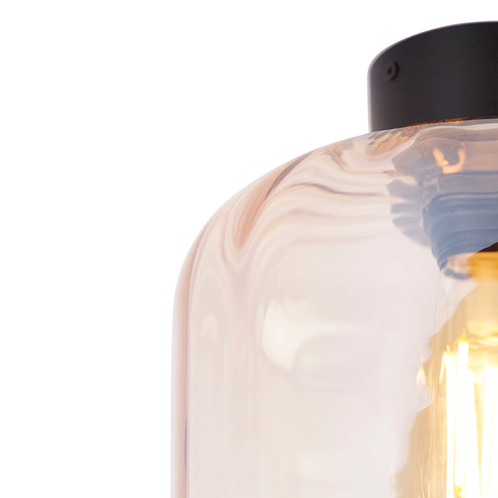 QAZQA Design plafondlamp zwart met amber glas - Qara