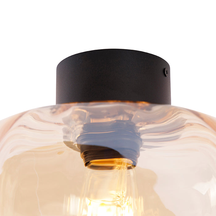 QAZQA Design plafondlamp zwart met amber glas - Qara