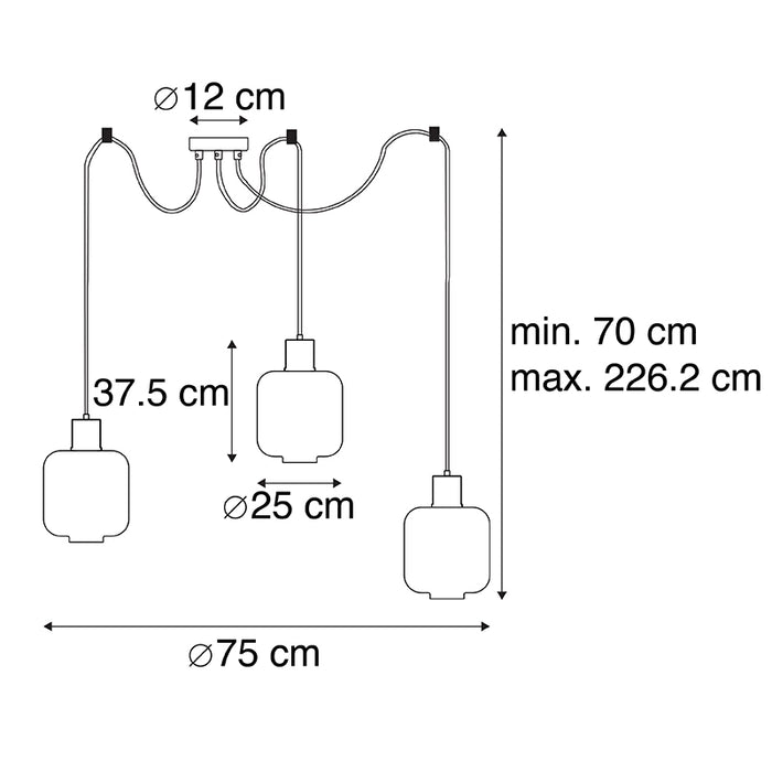 QAZQA Design hanglamp zwart met smoke glas 3-lichts 226 cm - Qara