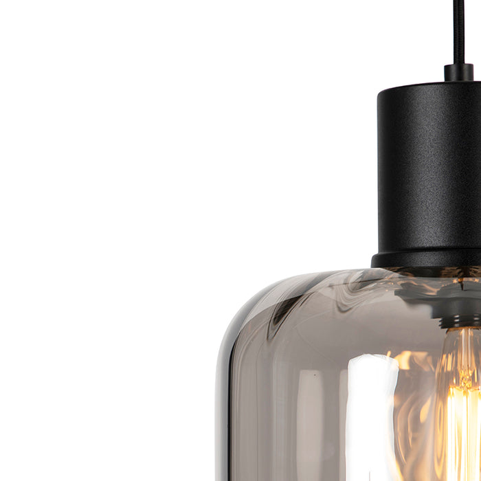 QAZQA Design hanglamp zwart met smoke glas 3-lichts 226 cm - Qara