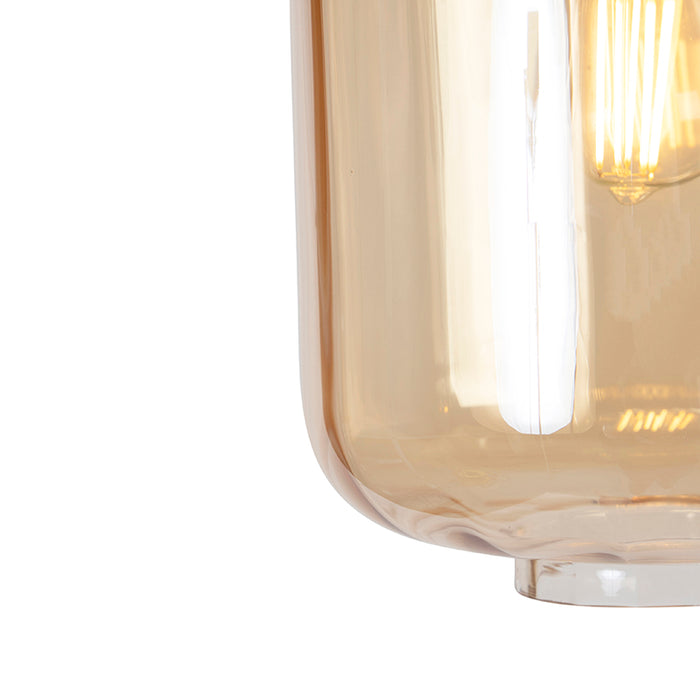 QAZQA Design hanglamp zwart met amber glas 3-lichts 226 cm - Qara