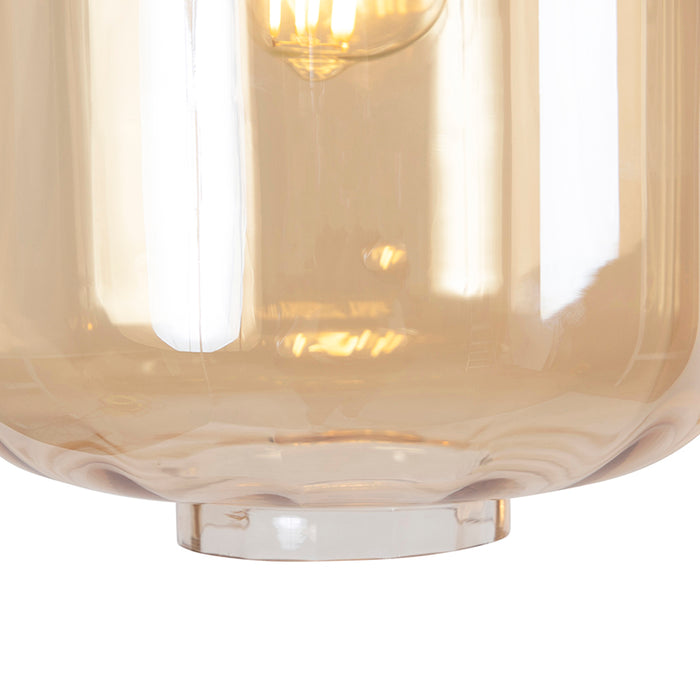 QAZQA Design hanglamp zwart met amber glas 3-lichts 226 cm - Qara