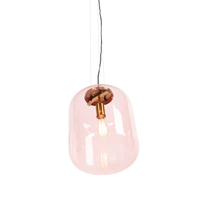 QAZQA Art Deco hanglamp messing met roze glas - Bliss