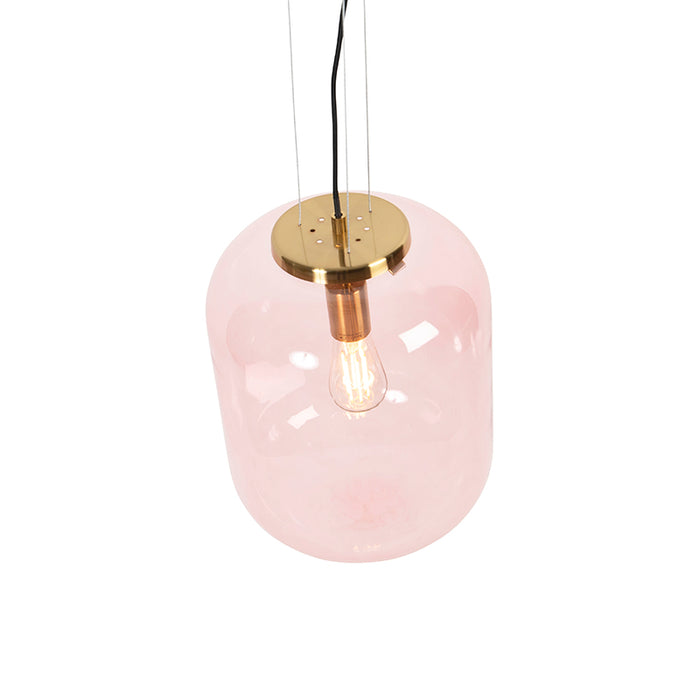 QAZQA Art Deco hanglamp messing met roze glas - Bliss