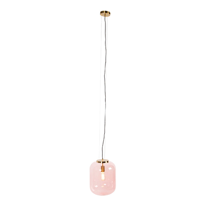 QAZQA Art Deco hanglamp messing met roze glas - Bliss