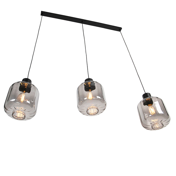 QAZQA Design hanglamp zwart met smoke glas 3-lichts 161,5 cm - Qara