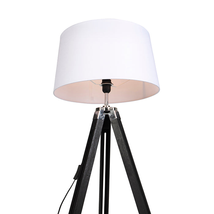 QAZQA Vloerlamp Tripod zwart met kap 45cm linnen wit