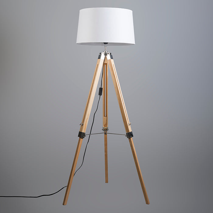 QAZQA Vloerlamp naturel met witte linnen kap 45 cm - Tripod