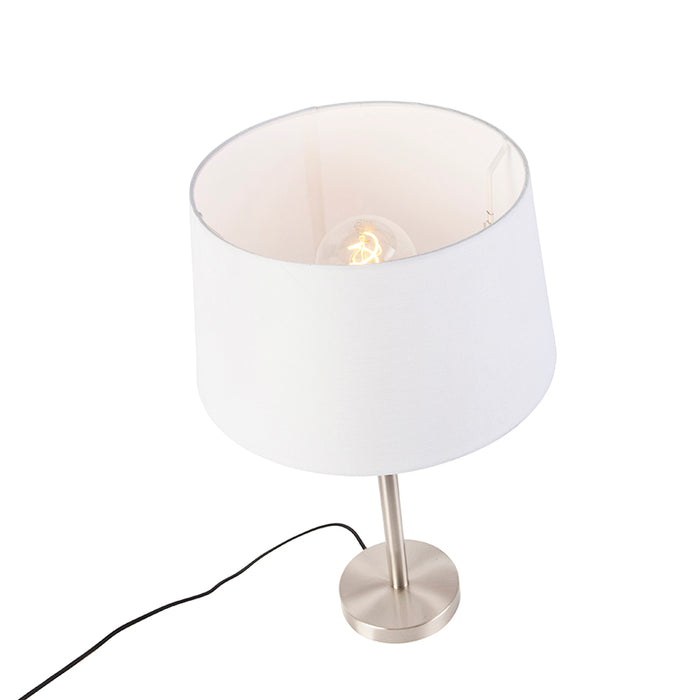 QAZQA Moderne tafellamp staal met witte kap 32 cm - Simplo